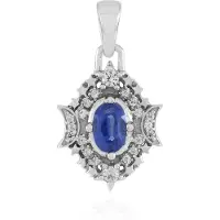 Cavill - 925 Sterling Zilver Hanger met 0,556 Ct Nepalese Ovale Kyaniet - 20 Pave Zirkonia Tanzanië - Elegant Handgemaakt Blauw Edelsteen Sieraad