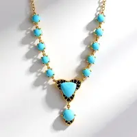 Cavill - Zilveren Ketting - 925 Sterling Zilver - Sleeping Beauty Turkoois 6,43 ct - Triljant & Ronde Cabochons - Prong Zetting - Verstelbare Lengte