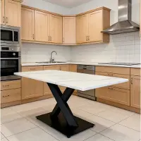 OKWISH Eettafel – Voor 6 Personen – Veelzijdig Voor Keuken En Woonkamer – MDF En Metaal Wit Zwart
