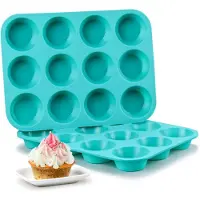 La Cucina 12-Muffinbakvorm - Lichtblauw - Siliconen - Bakvorm - Cupcake Bakvorm - Muffinvorm - Cupcake Vormpjes - Muffin - Cupcake - Non Stick - 12 Stuks