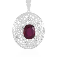 Cavill - Zilveren Hanger met Madagaskar Robijn 3,375ct - 925 Sterling Zilver Gerhodineerd - Ovaal Robijn & Zirkonia Luxe Sieraad voor Dames
