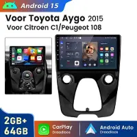 Hexinex 10,1-inch scherm Autoradio Geschikt voor Peugeot 108/ Citroen C1/ Toyota Aygo - Draadloos CarPlay, Android Auto, GPS Navi, RDS, multimediaspeler, 2GB+64GB