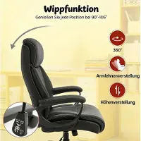 OKWISH Bureaustoel – Ergonomisch Voor Grote En Zware Gebruikers – Met Verstelbare Hoofdsteun En Lendensteun – Voor Kantoor En Thuiswerk – Metaal En Kunstleer – Zwart