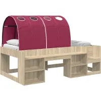 vidaXL Bedframe met tunnel en planken, 3 stuks, Sonoma eikenhout en rood