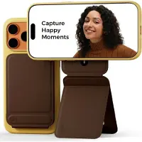 MOFT Telefoonhouder - Compatibel met MagSafe - Uitklapbare Tripod Standaard Telefoon 20CM - MOVAS Vegan Leer - Magnetische Bureau Houder Verstelbaar - Bruin