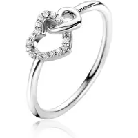 Zinzi zilveren ring 2 hartjes met elkaar verbonden, 1 hart bezet met witte zirconia's ZIR2493