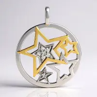 Cavill - Zilveren Hanger met 6 Afrikaanse Diamanten 0,058 ct - 925 Sterling Zilver Gerhodineerd - Filigraan Sterrenmotief - Pavé Briljant