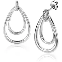 Zinzi zilveren grote ovale oorstekers 28mm waarbij de top bezet is met witte zirconia's ZIO2489