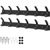 Zwart Wandkapstok - Kapstok Hangend - RVS Kapstok - 2 Set - 12 Haken - 42.5 cm - Hangend Muurkapstok - Kapstokken - Inc bevestigingsmateriaal -