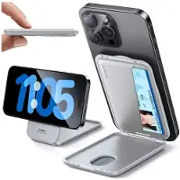 Torras Magnetische Pasjeshouder / Kaarthouder | Compatibel met MagSafe | 360° Draaibare Magnetische Ring | Portemonnee voor Drie Pasjes | Grijs
