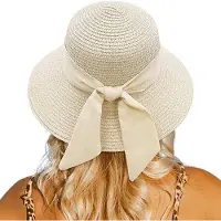 VHV - Zonnehoed Dames - Beige Strandhoed met Kinband - Opvouwbare Brede Rand Hoed voor Vakantie