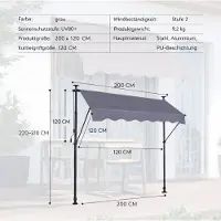 STILVORA Klemmmarkise Verstelbaar 200 x 150 x 220-310 cm Aluminium Donkergrijs Voor Balkon En Terras Met Zon En Regenbescherming
