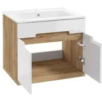 Deftrans Wandgemonteerd badkamerkastje met wastafel, ambachtelijk eikenhout, 50 cm, Ronda New
