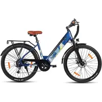 Hiland Starry elektrische stadsfiets - 26 inch - 250W motor - 50 km actieradius - 36V 7.8Ah accu - Shimano 7-versnellingen - Unisex - Blauw