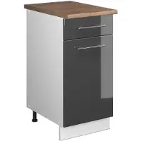 Vicco Onderkast voor spoelbak/kookplaat Fame-Line, Antraciet Hoogglans/Wit, 40 cm, WB Eik