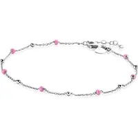 Zinzi zilveren fantasie enkelband met 7 roze donuts en glanzende bolletjes 23-27cm ZIE2510