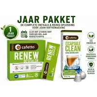 Cafetto Jaarpakket voor Nespresso Machines – Ontkalker + Reinigingscapsules – Complete Onderhoudsset voor 1 Jaar – Verbetert Koffiesmaak & Verlengt Levensduur