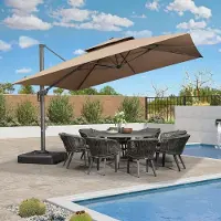 Laura Zweefparasol 365x365 cm XXL Vierkant – 360° Draaibaar, Kantelbaar, Inclusief Parasolvoet, UV50+ Bescherming, Waterafstotend, Dubbel Dak, Aluminium Frame – Beige – Abkantoor