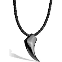 SERASAR Lederen Halsband Man [Wolf] - Zwart 60cm - Cadeau voor Hem