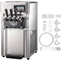 Vevor Softijsmachine - Commerciële ijsmachine - 2 x 3 L trechters - 3 smaken - 18 L per uur - LCD bediening - Horeca en thuis - 220 V - Rvs