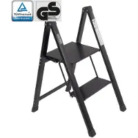 Baumarktplus TRUTZHOLM Aluminium Trapladder 2 Treden Zwart - TÜV/GS 150kg Huishoudtrap - Ultra-Licht 3kg Opstapje Antisliptreden Trapje