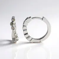 Cavill - Zilveren Oorbellen - 14 I2 Bruine Diamanten - 925 Sterling Zilver Gerhodineerd - Moderne Hoepel Oorbellen - Luxe Sieraad - 14 mm