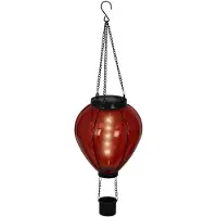 Lumineo solar luchtballon lantaarn - rood - H26 x D14 cm - kunststof - vlam effect - tuinverlichting