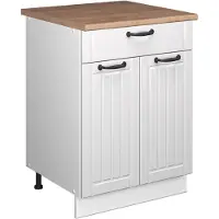 Vicco Onderkast voor spoelbak/kookplaat Fame-Line, Wit Landhuis/Wit, 60 cm met lade, WB Eik