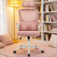 HAUSS SPOLE Ergonomische Bureaustoel Met Wielen - Verstelbare Hoofdsteun En Klapbare Armleuningen - Voor Werk En Overleg - Mesh En Metaal - Roze