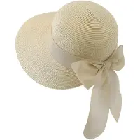 VHV - Zonnehoed Dames - Beige Zonnehoed met Brede Rand 33*9*10cm- Klassieke Hoed voor Strand en Party