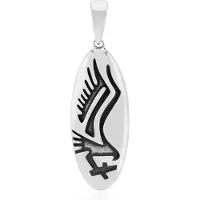 Cavill - Zilveren hanger - 925 Sterling Zilver - Modern ovaal met geoxideerd vleugelpatroon - Unisex stijl - 39x13 mm - Stijlvol dagelijks sieraad