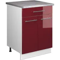 Vicco Onderkast voor spoelbak/kookplaat Fame-Line, Bordeauxrode hoogglans/Wit, 60 cm met lade, WB Marmer