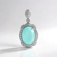 Cavill - Zilveren Hanger - 925 Sterling Zilver Geplatineerd - Aqua Chalcedoon Ovaal 4,75 ct - Zirkonia Rond 0,79 ct - Luxe Blauwgroen Sieraad