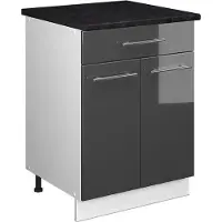 Vicco Onderkast voor spoelbak/kookplaat Fame-Line, Antraciet Hoogglans/Wit, 60 cm met lade, WB Antraciet