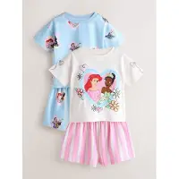 Next - Meisjes - Set van 2 korte Disney Princess pyjama's in blauw - Roze