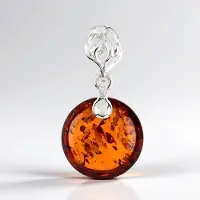 Cavill - Zilveren Hanger - 925 Sterling Zilver - Cognac Baltische Barnsteen 1,75 ct - Ronde Cabochon 12 mm - Elegante Natuurlijke Sieraden