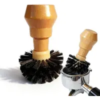 COOAU - Espresso portafilter reinigingsborstel voor 58mm mandje - Stijve nylon borstelharen - Koffieborstel - Houten handvat - Barista gereedschap - Voor espresso machine en molen reiniging - Geel