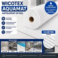 Wicotex - Aquamat Antislipmat op Rol – 15 meter – Waterdoorlatende Vloermat – Op Maat te Knippen – Voor Badkamer, Horeca, Keuken en Zwembad - Kleur Wit