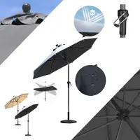 PURPLE LEAF ronde parasol – Parasol voor het balkon of terras met centrale stok – In hoogte verstelbaar – Grijs – UV50+