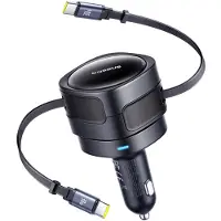 Baseus Autolader met intrekbare USB-C-kabels 60W - Zwart