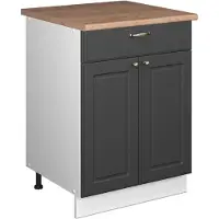 Vicco Onderkast voor spoelbak/kookplaat Fame-Line, Anthrazit-Gold Landhaus/Wit, 60 cm met lade, WB Eik