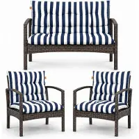Blomster Tuinkussens voor tuinmeubelset, gewatteerde 3-delige kussenset, waterafstotende kussens voor stoelen en tuinbank, compleet voor balkon, terras en tuin, marineblauw gestreept