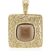Cavill - Zilveren Hanger 925 Sterling - Rookkwarts 2,18 ct uit Madagaskar - Antieke Kussen Cabochon - Gehamerd & Verguld - Elegant Sieraad voor Dames