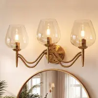 Tribesigns Modern Wandlamp voor Binnen - Glass Serie - Transparant Glas 3-licht - D58.5 cm - Goud - Woonkamer | Slaapkamer | Keuken