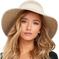 VHV - Zonnehoed Dames - Beige Opvouwbare Strandhoed - Brede Rand Hoed met Kinband voor Reis