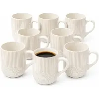 Secret De Gourmet koffie mok Memphis - 8x stuks - wit - 300 ml - drink mokken - keramiek - met stijlvol motief