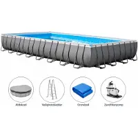 Intex Ultra XTR Frame Rechthoekig Zwembad - 975 x 488 x 132 cm - Inclusief Zandfilterpomp - Veiligheidsladder - Grondzeil - Afdekzeil