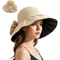 VHV - Zonnehoed - Dames bucket hat met brede rand en koord - Opvouwbaar voor wandelen, camping en strand - Beige