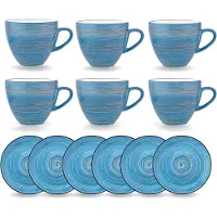 Wilmax England Spiral Kop en Schotel Set - 6 Stuks - Fine Porcelain - 190 ml - Blauw