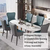 Novi at Home Moderne eetkamerstoel in PU-leer met stalen poten – Comfortabele keukenstoel, woonkamerstoel, slaapkamerstoel, elegante bijzetstoel, retro imitatieleer, blauw